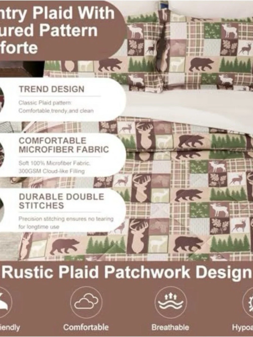 Rustic Lodge Plaid Comforter Set - Brown & Green